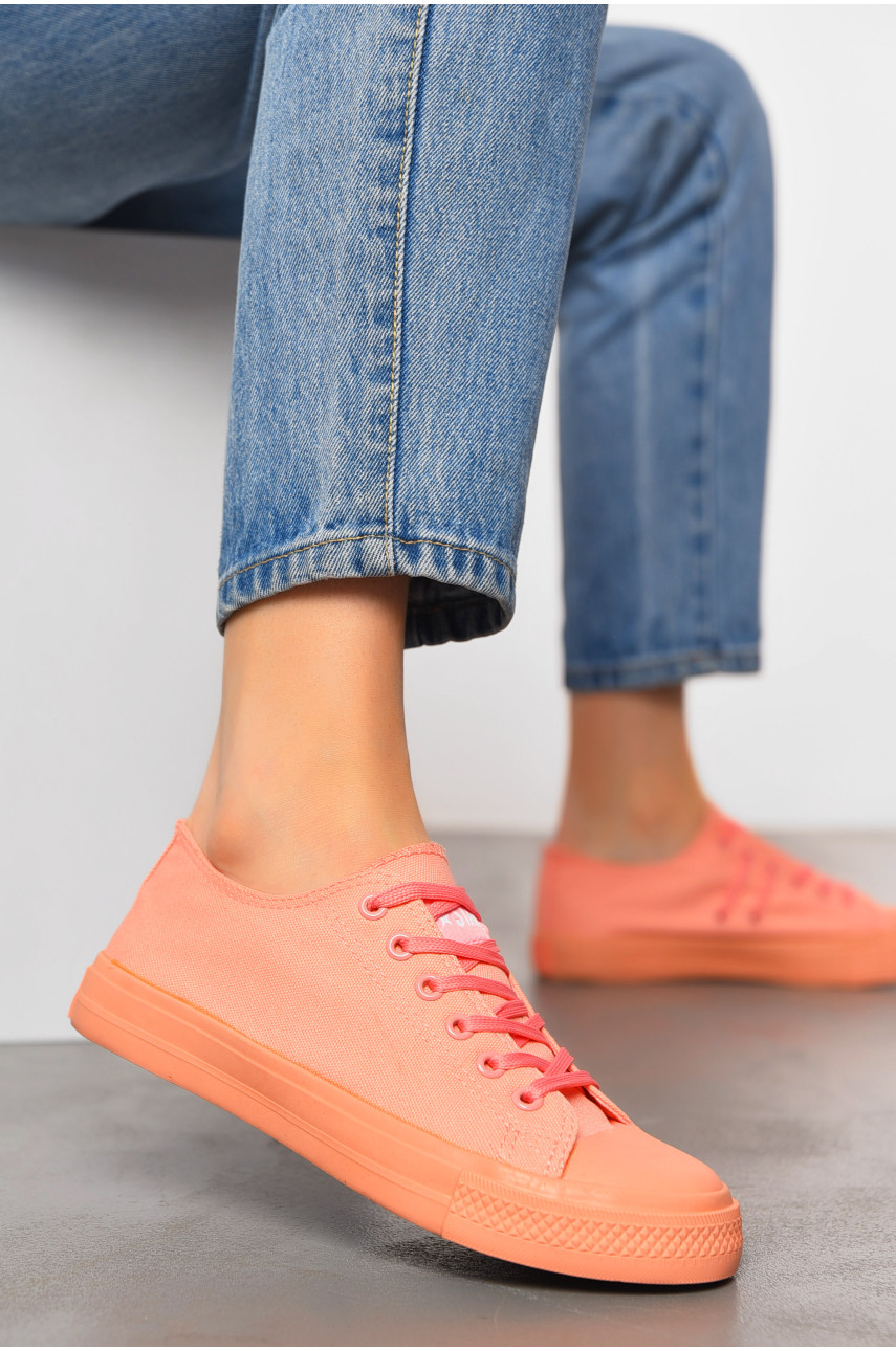 Кеды женские персикового цвета на шнуровке текстиль В1714-18 198613
