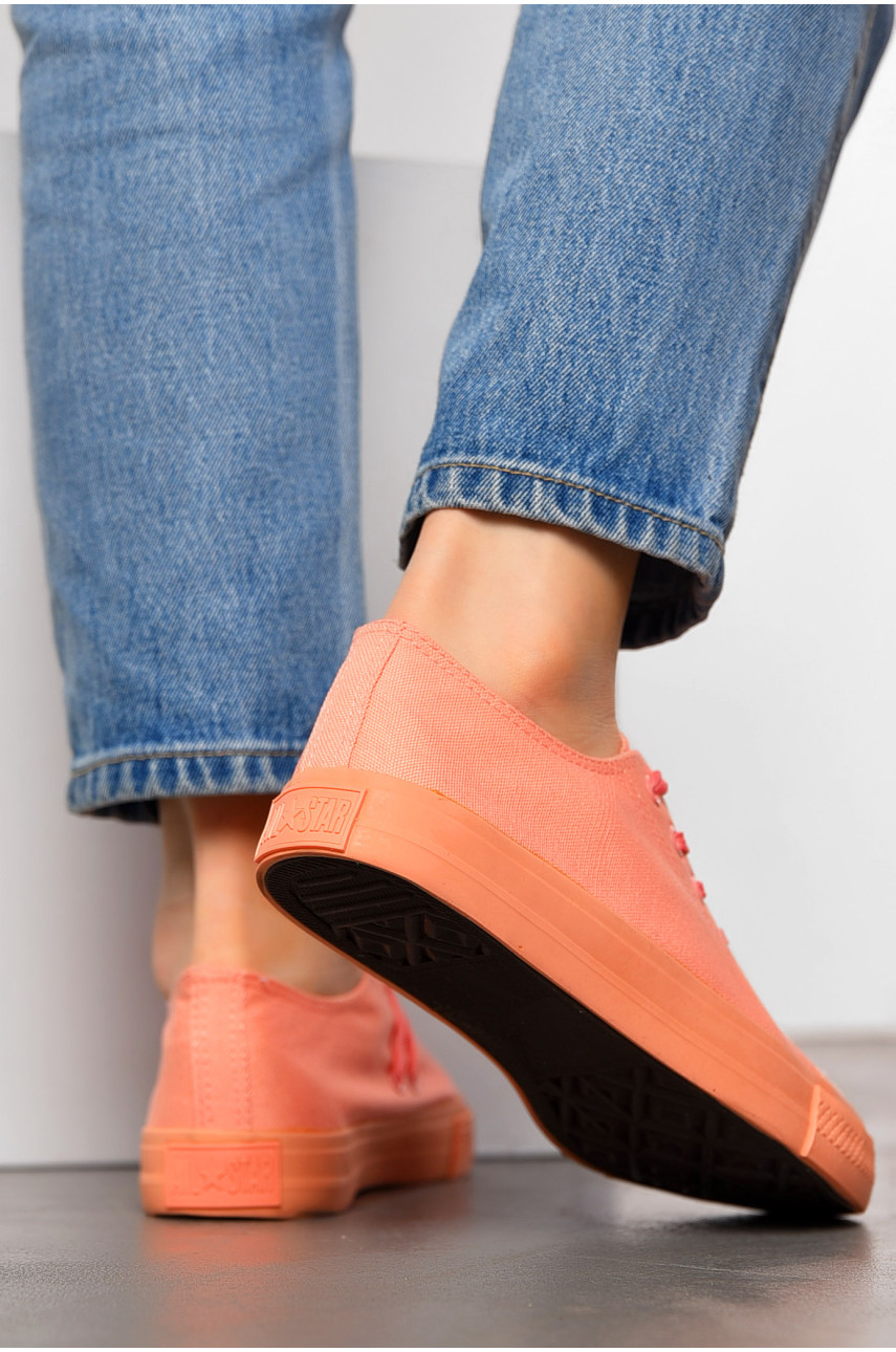 Кеды женские персикового цвета на шнуровке текстиль В1714-18 198613