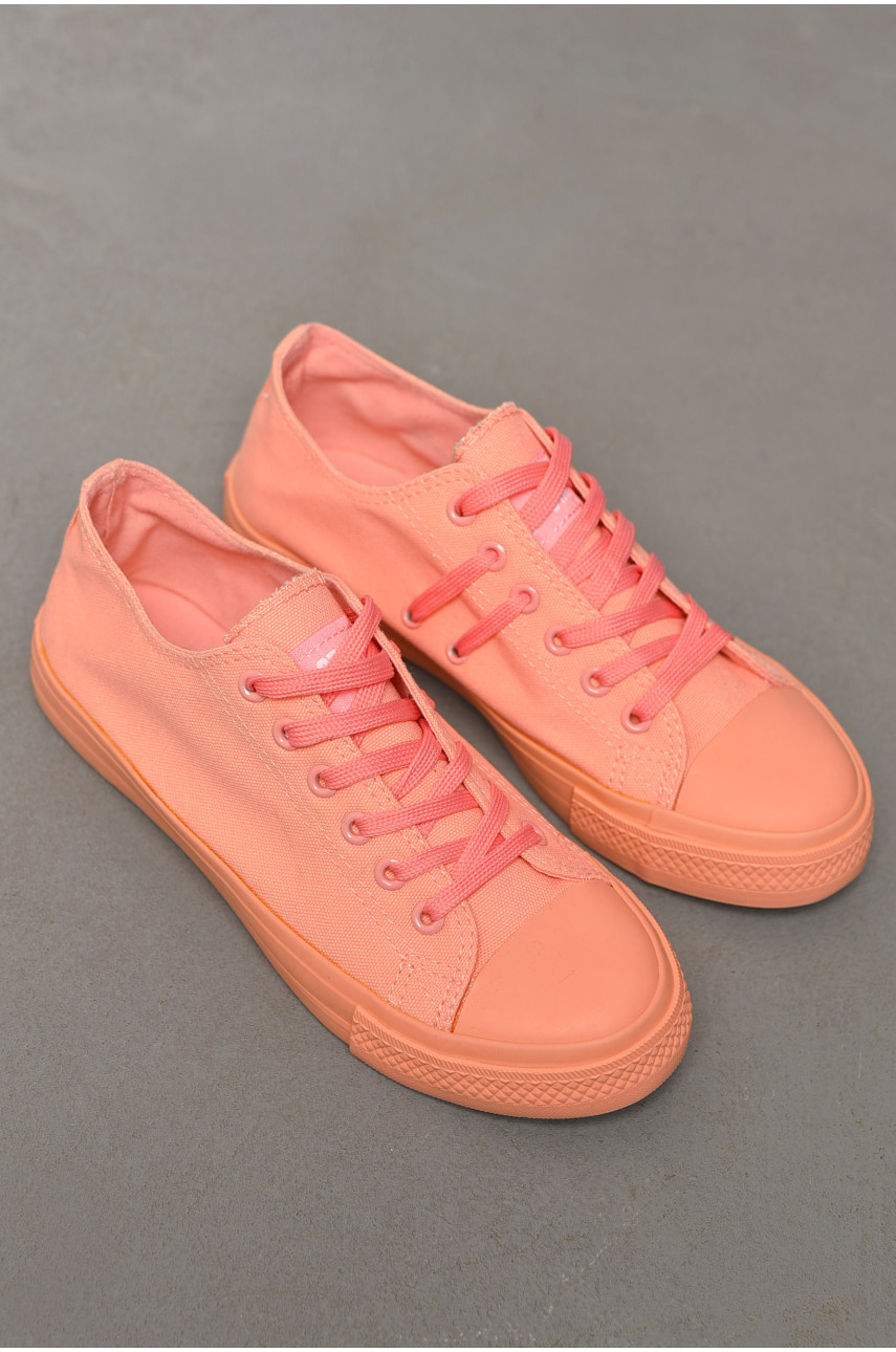 Кеды женские персикового цвета на шнуровке текстиль В1714-18 198613