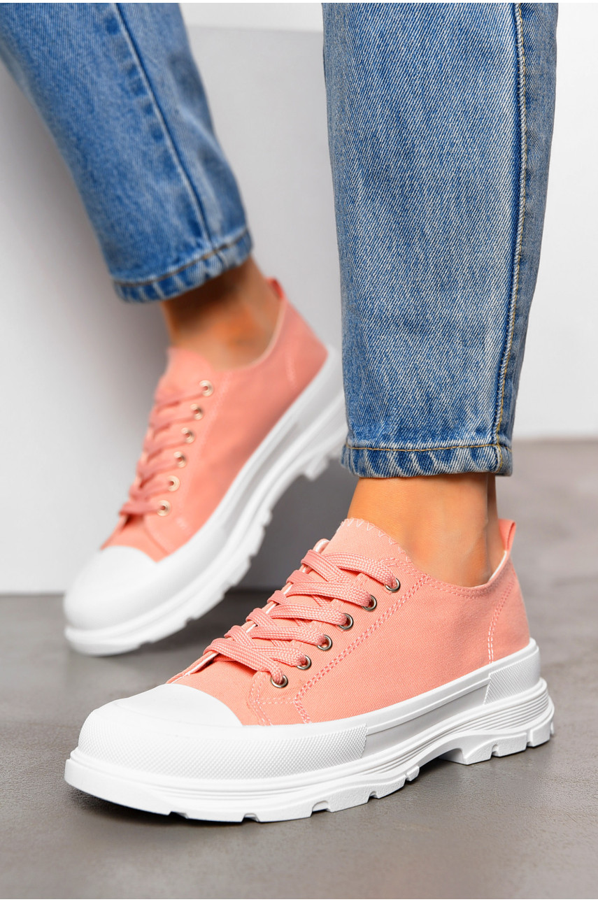 Кеды женские персикового цвета на шнуровке текстиль KN2038-6 198616