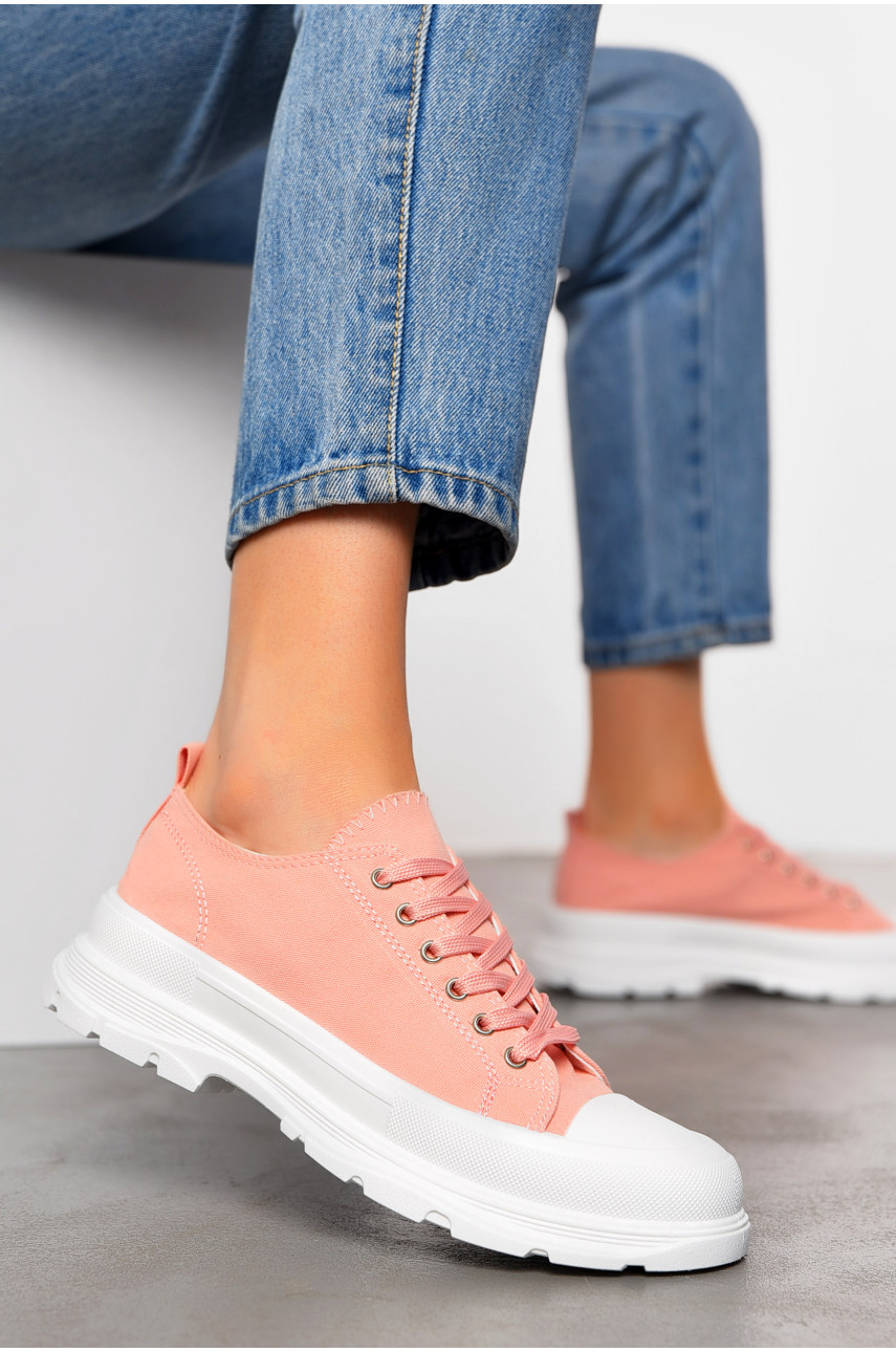 Кеды женские персикового цвета на шнуровке текстиль KN2038-6 198616