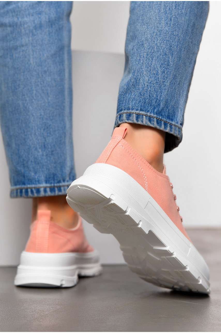 Кеды женские персикового цвета на шнуровке текстиль KN2038-6 198616