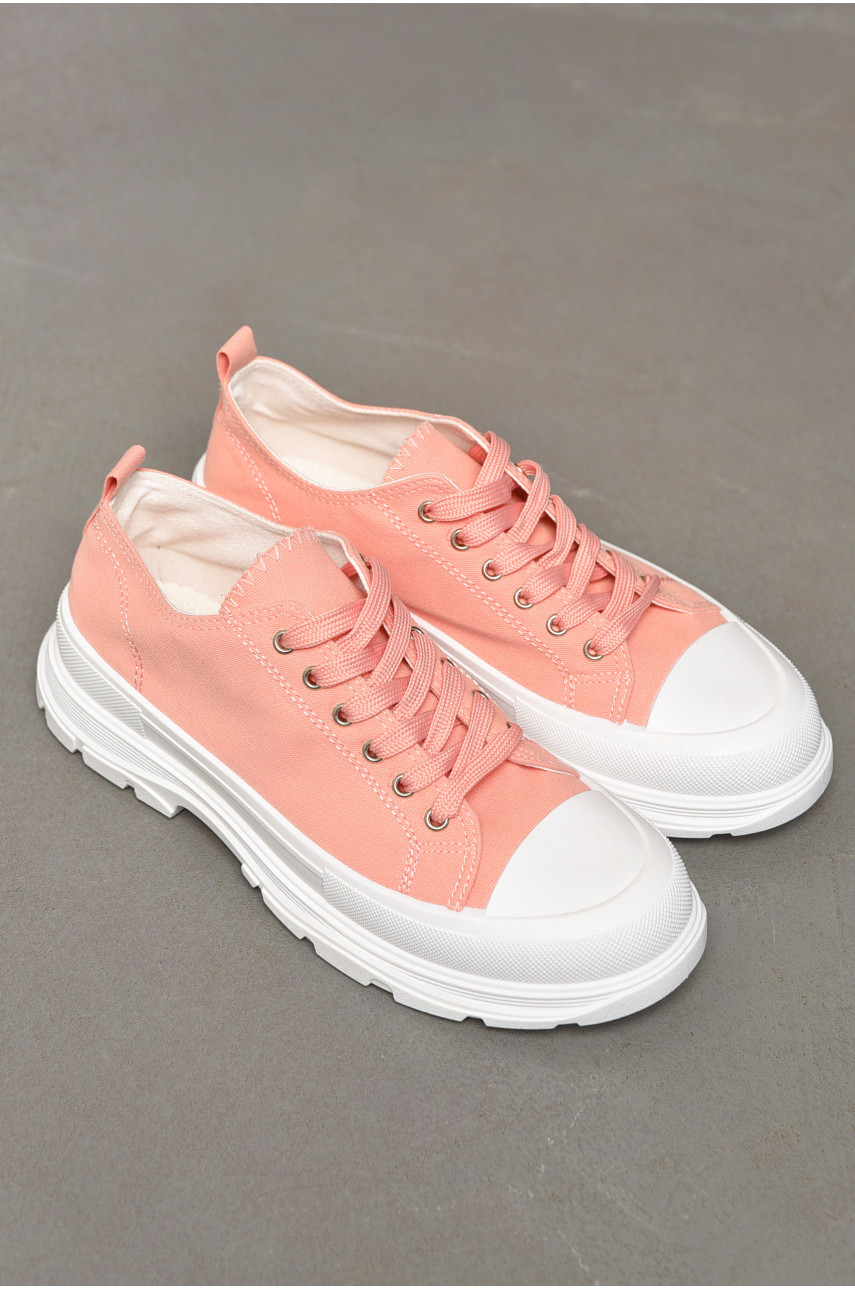 Кеды женские персикового цвета на шнуровке текстиль KN2038-6 198616