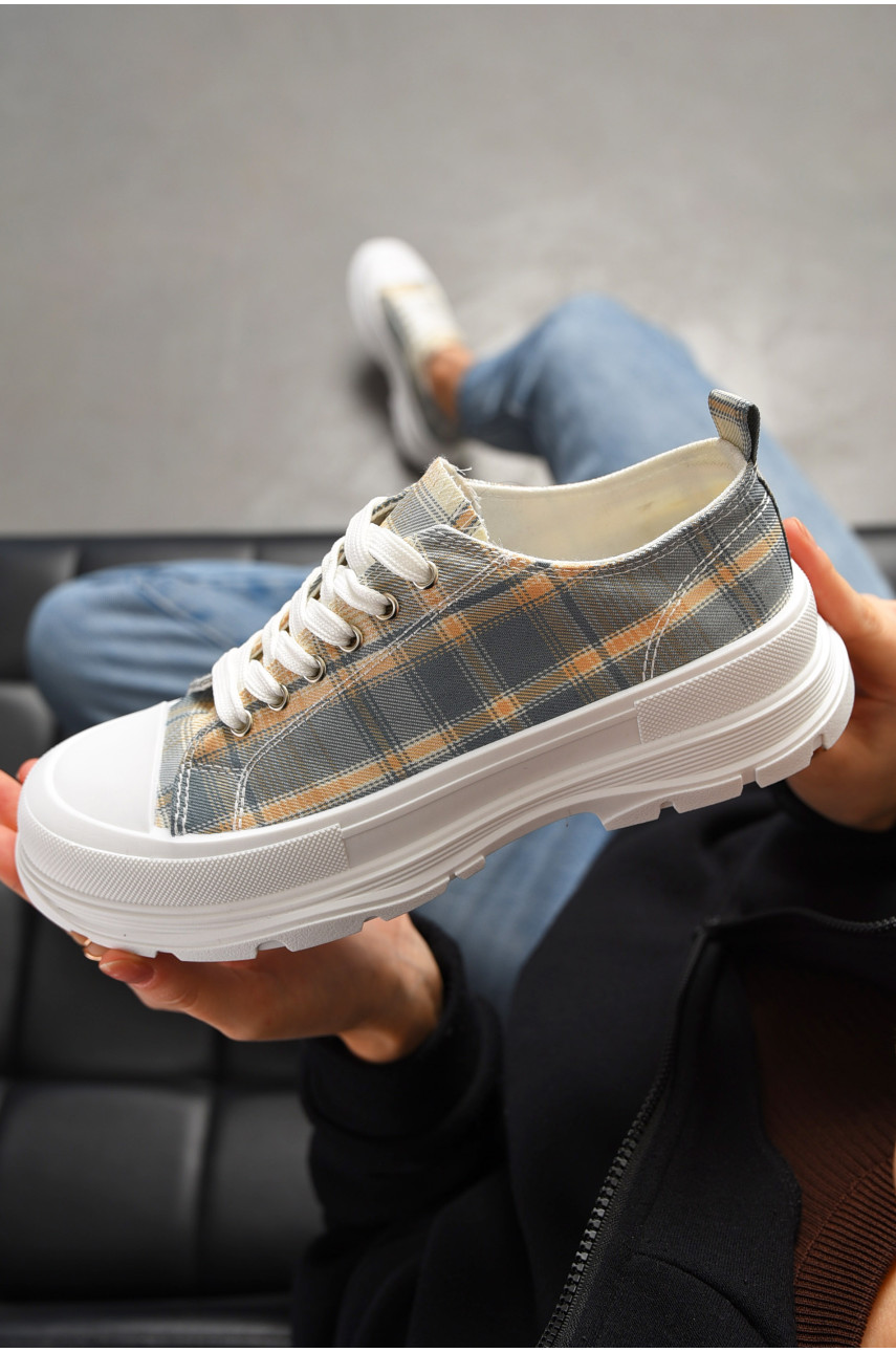 Кеды женские бежевого цвета на шнуровке текстиль KN2039-3 198618