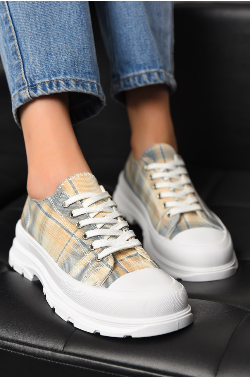 Кеды женские бежевого цвета на шнуровке текстиль KN2039-3 198618