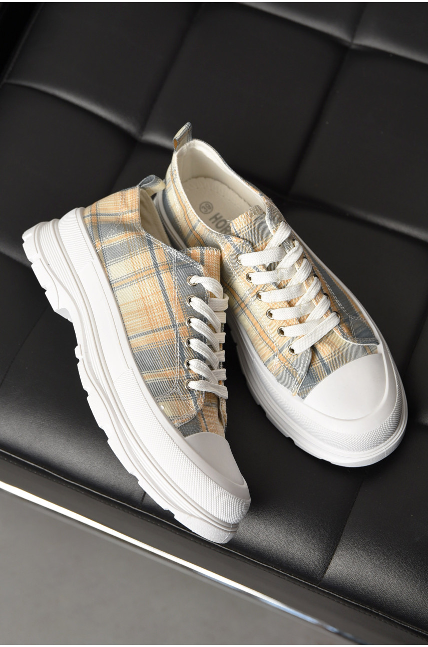 Кеды женские бежевого цвета на шнуровке текстиль KN2039-3 198618