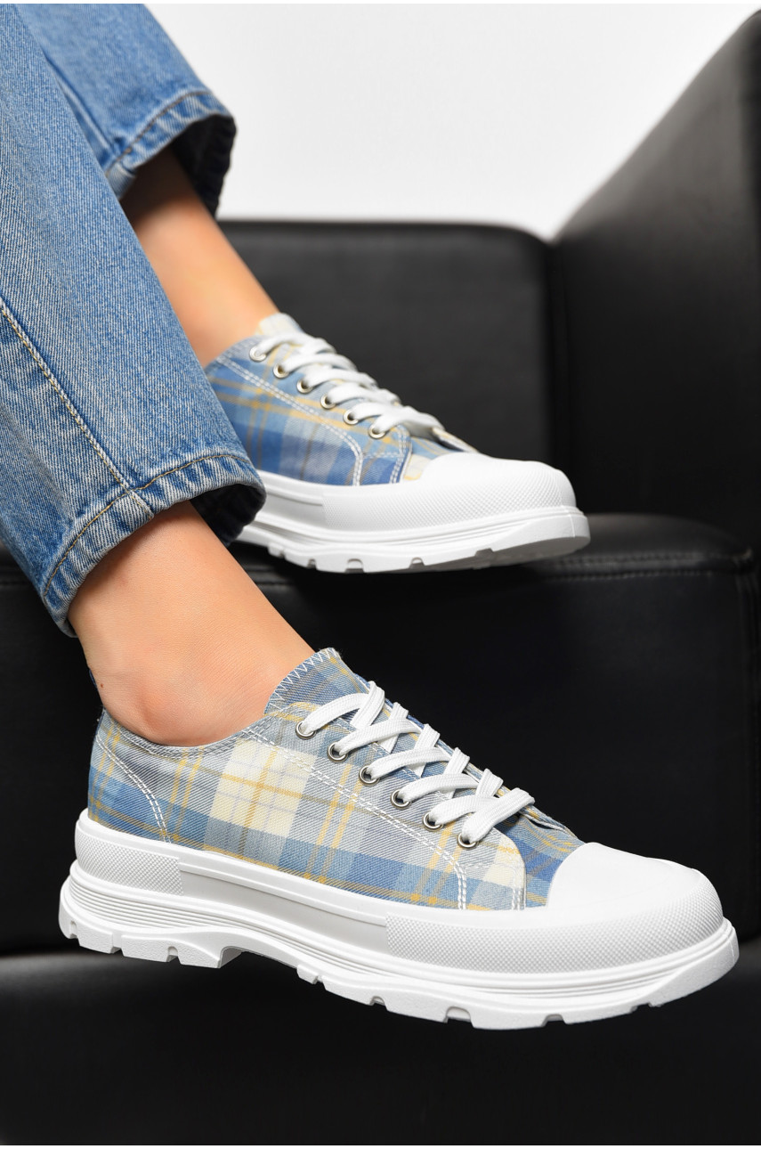 Кеды женские голубого цвета на шнуровке текстиль KN2039-2 198619