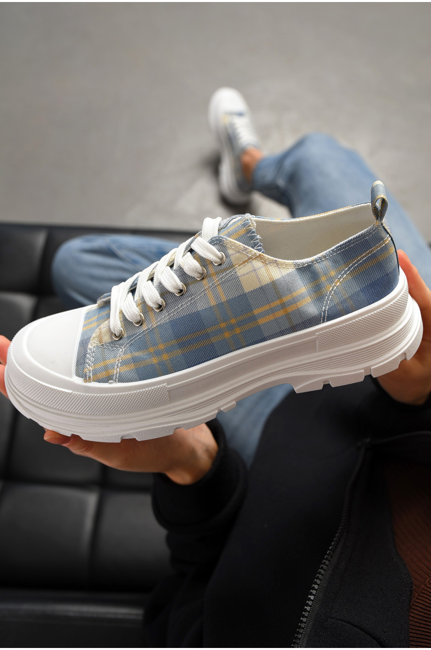 Кеды женские голубого цвета на шнуровке текстиль KN2039-2 198619