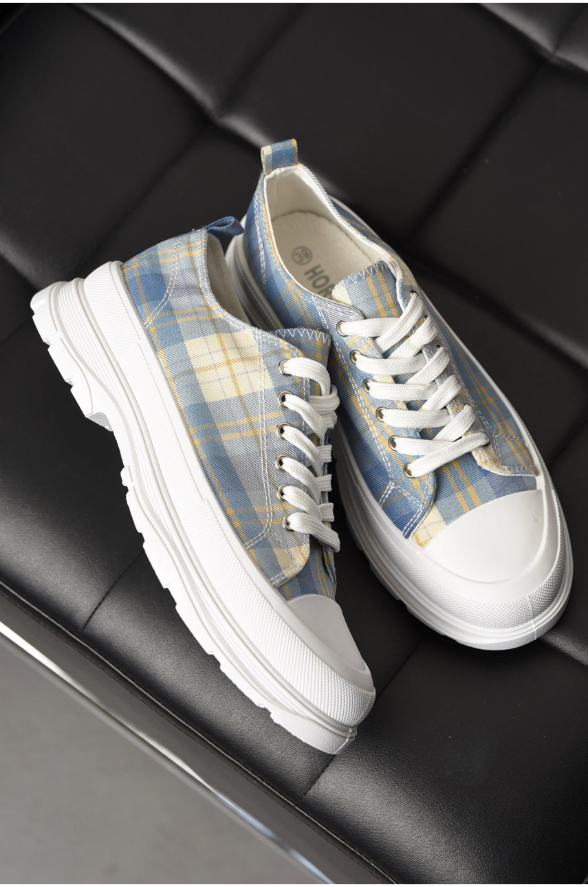 Кеды женские голубого цвета на шнуровке текстиль KN2039-2 198619