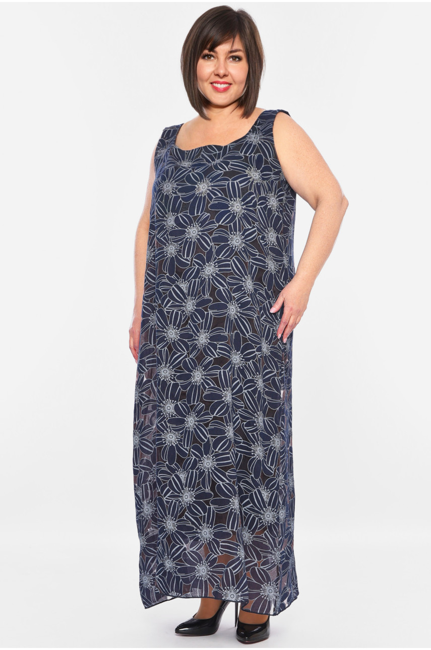 Сукня жіноча батальна темно-синього кольору 184 198661 Сукня жіноча батальна темно-синього кольору 184 198661