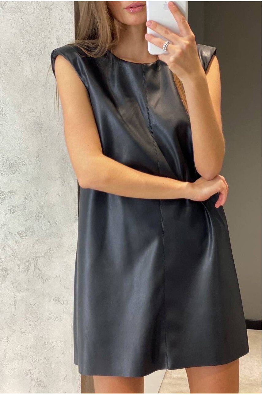 Платье женское с эко кожи черного цвета 1763 198698