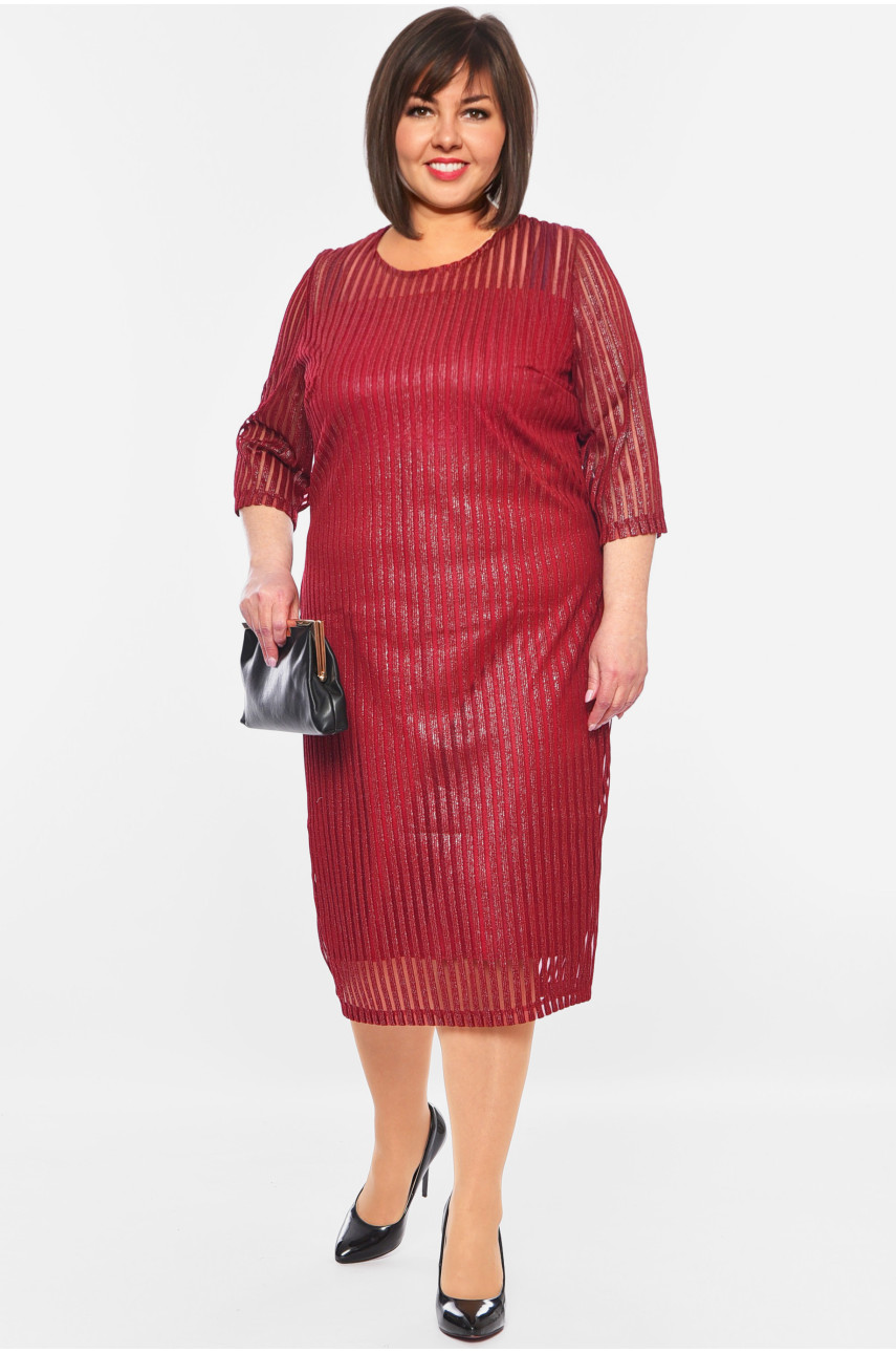 Платье женское батальное бордового цвета 196 199007 Платье женское батальное бордового цвета 196 199007
