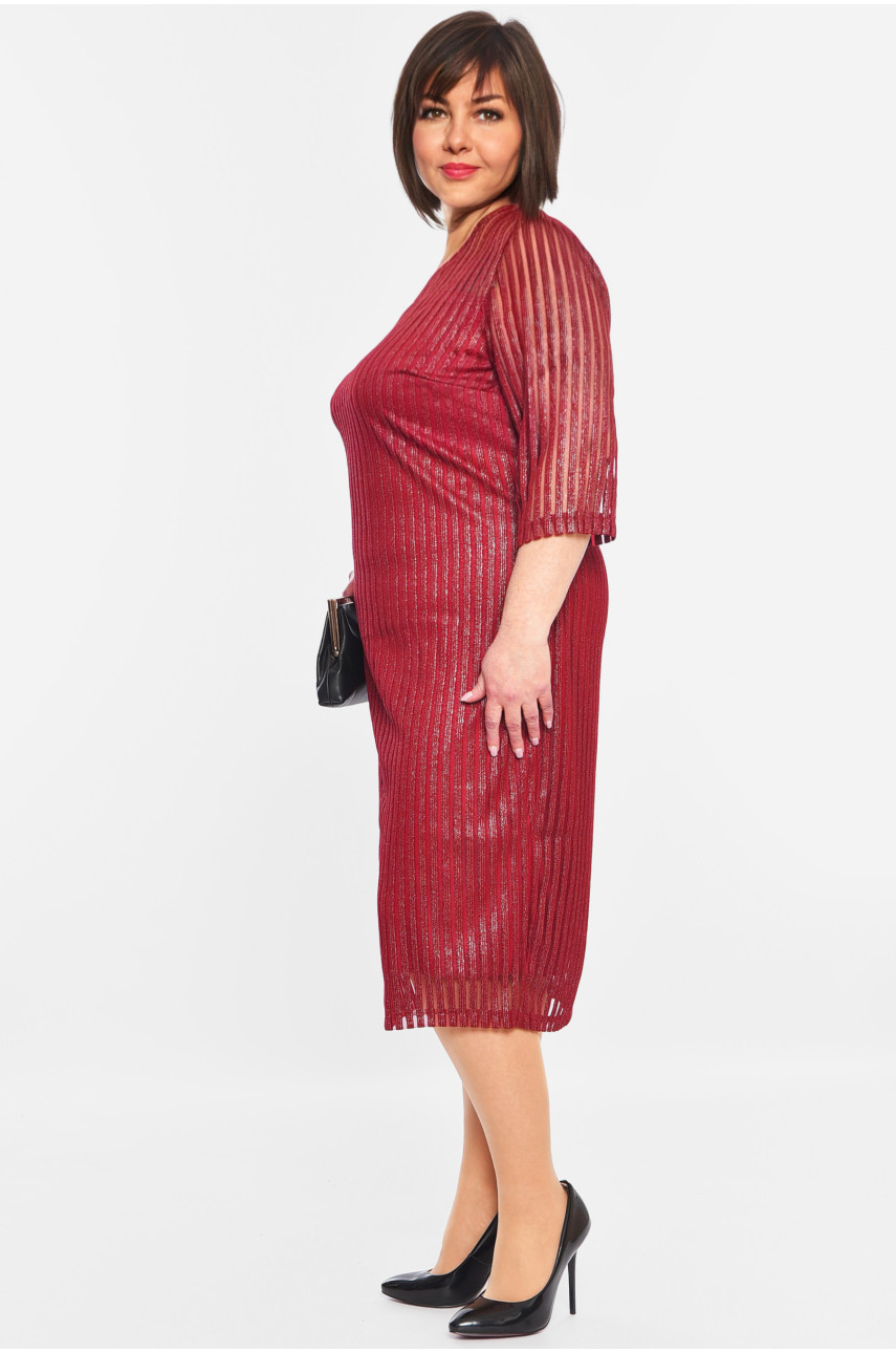 Платье женское батальное бордового цвета 196 199007 Платье женское батальное бордового цвета 196 199007