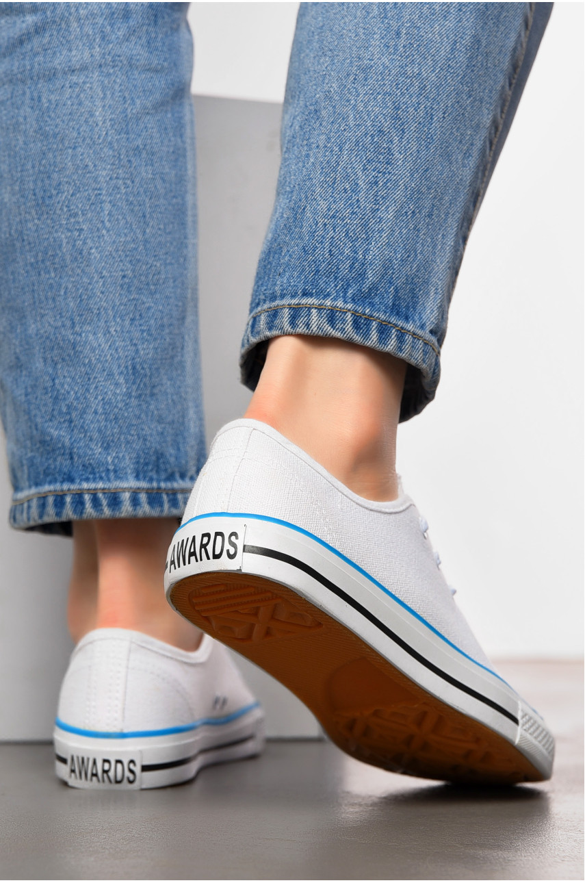 Кеды женские текстильные белого цвета на шнуровке L4006-1 199008