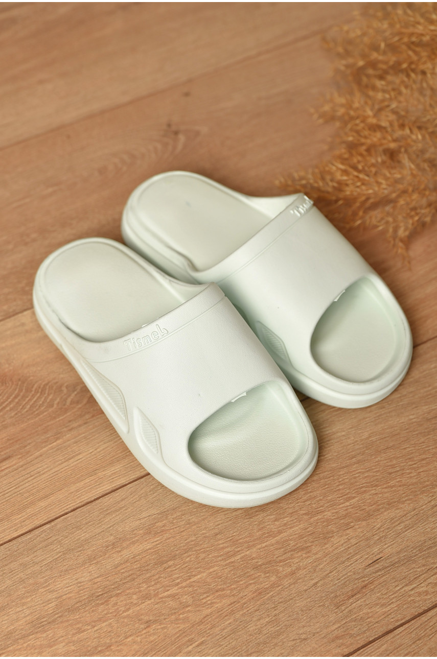 Шлепанцы пена женские белого цвета с зеленым отенком С-11 199188