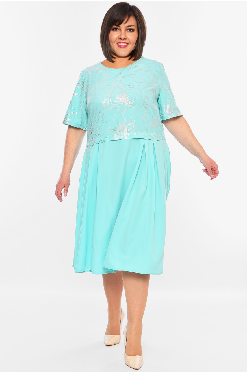 Платье женское батальное мятного цвета 250 199345 Платье женское батальное мятного цвета 250 199345