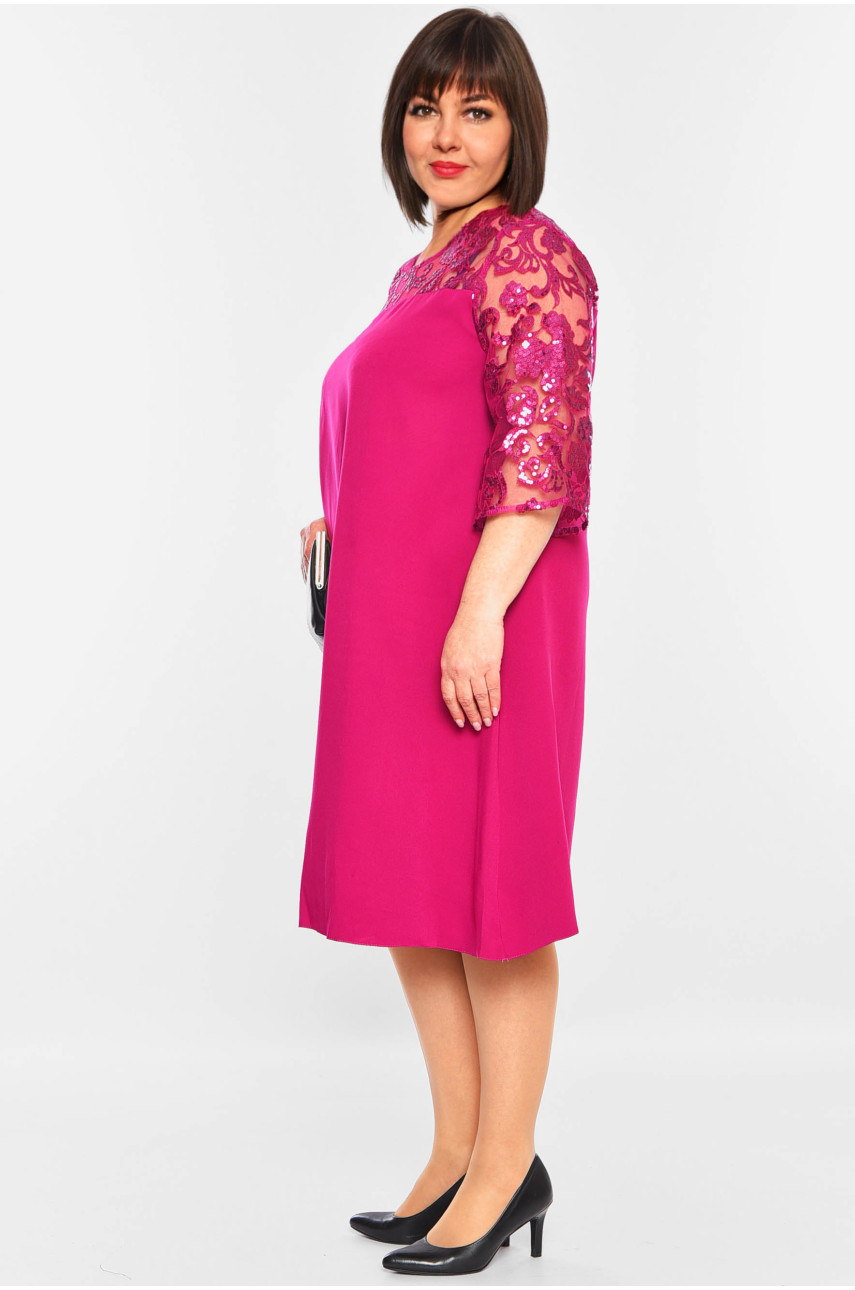 Платье женское полуботальное малинового цвета 199389 Платье женское полуботальное малинового цвета 199389