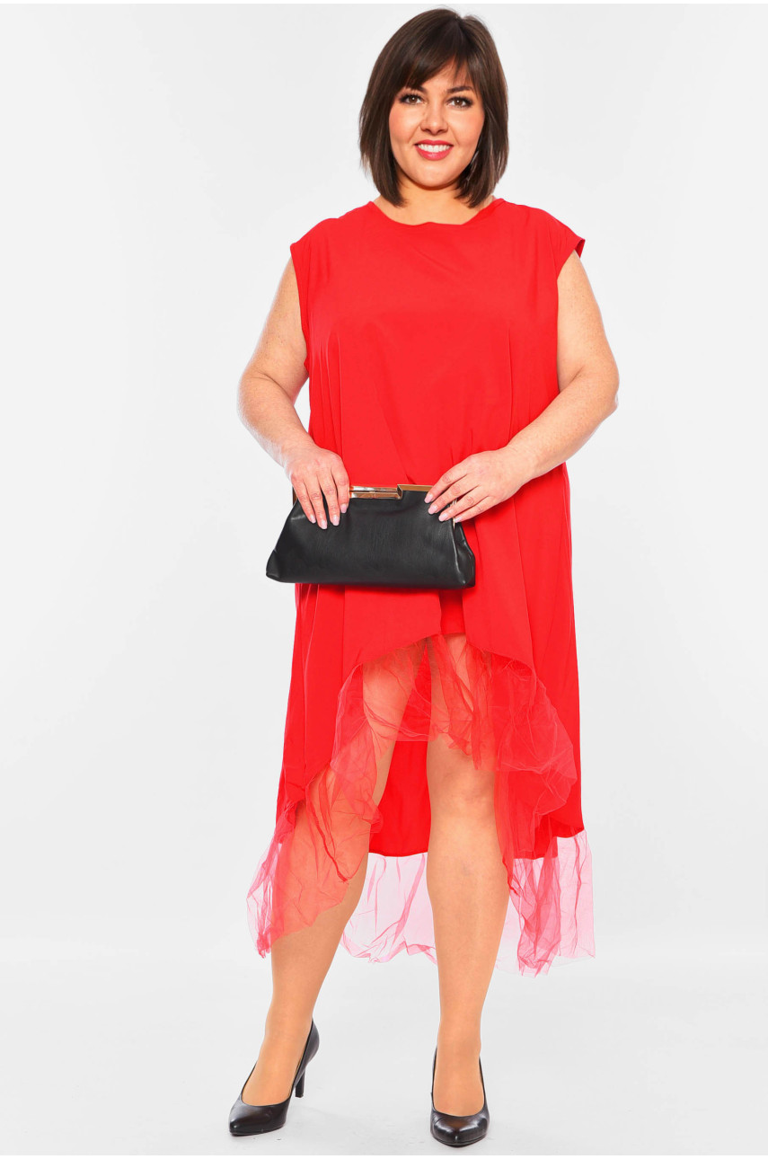 Платье женское батальное красного цвета 199459 Платье женское батальное красного цвета 199459