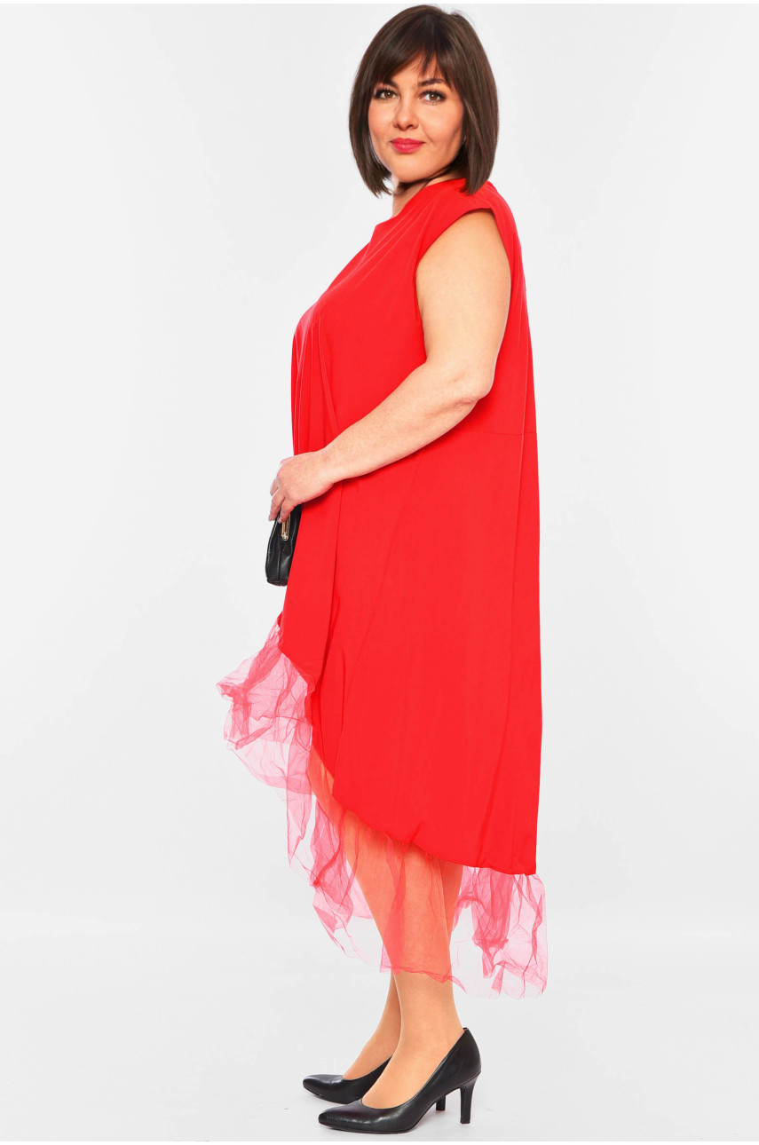 Платье женское батальное красного цвета 199459 Платье женское батальное красного цвета 199459
