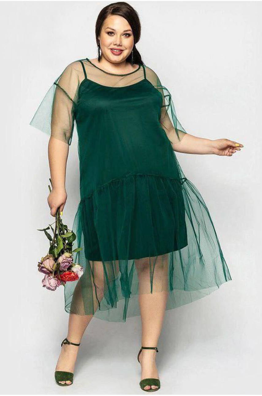 Платье женское полуботальное зеленого цвета 199512 Платье женское полуботальное зеленого цвета 199512