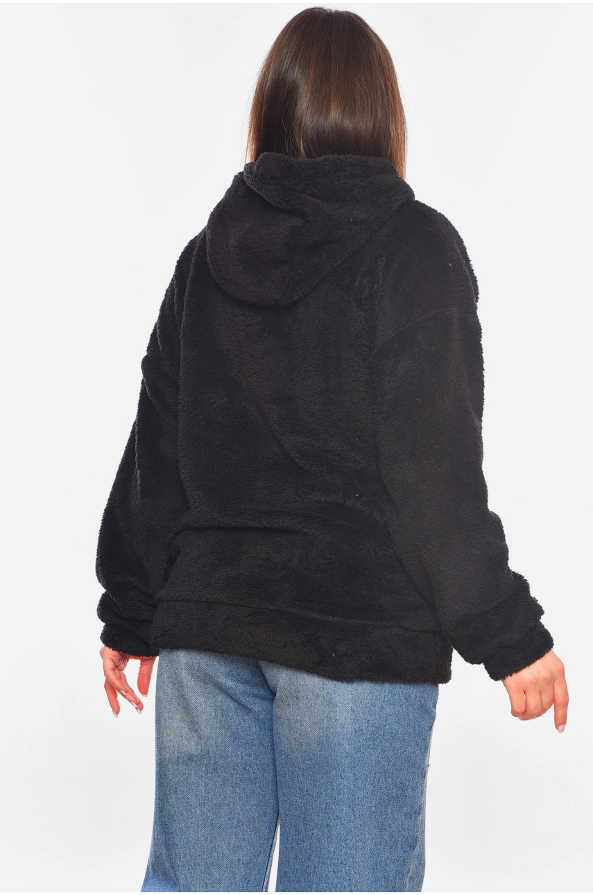 Худи женское тедди черного цвета 1115 199528 Худи женское тедди черного цвета 1115 199528