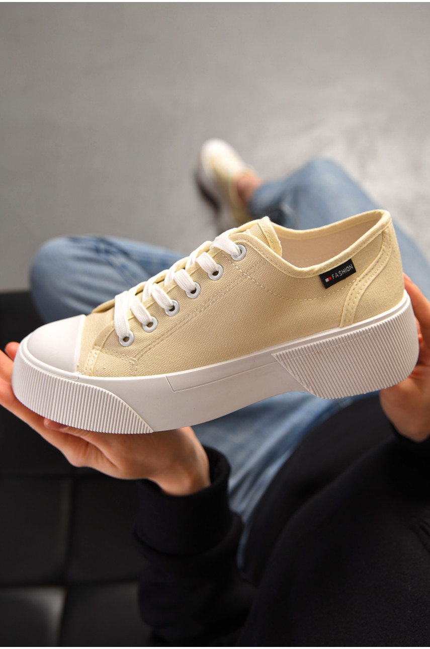 Кеды женские бежевого цвета на шнуровке текстиль XB523-3 199536