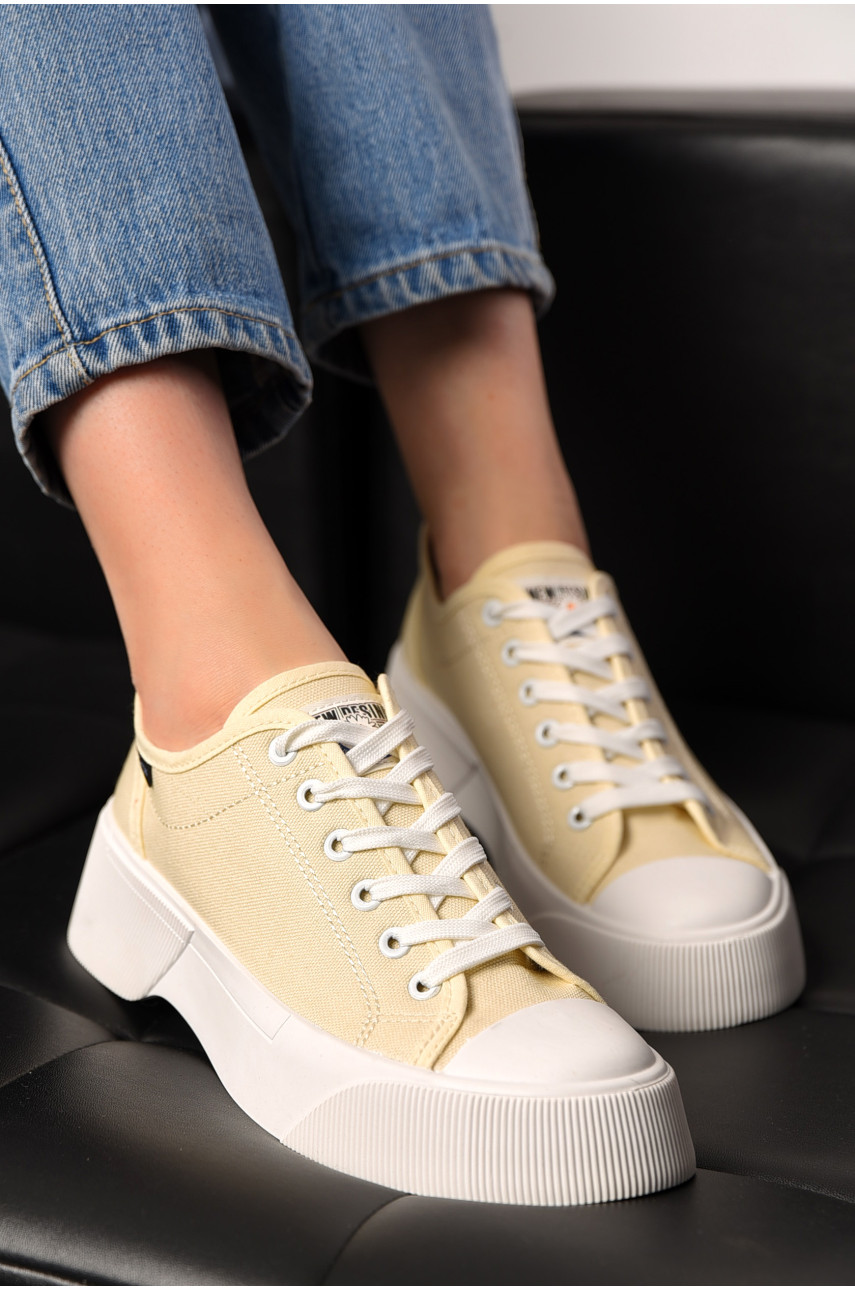 Кеды женские бежевого цвета на шнуровке текстиль XB523-3 199536