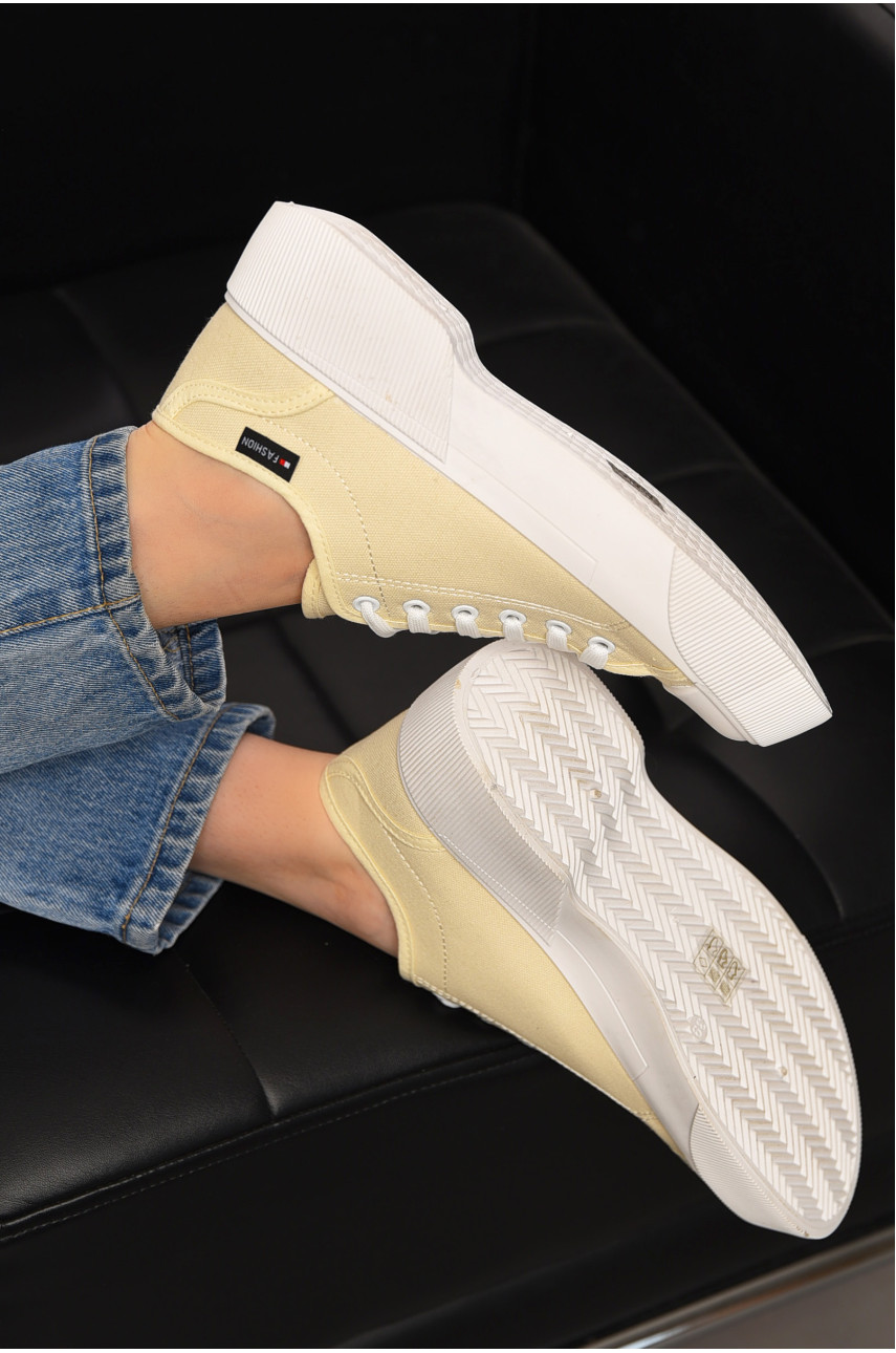 Кеды женские бежевого цвета на шнуровке текстиль XB523-3 199536