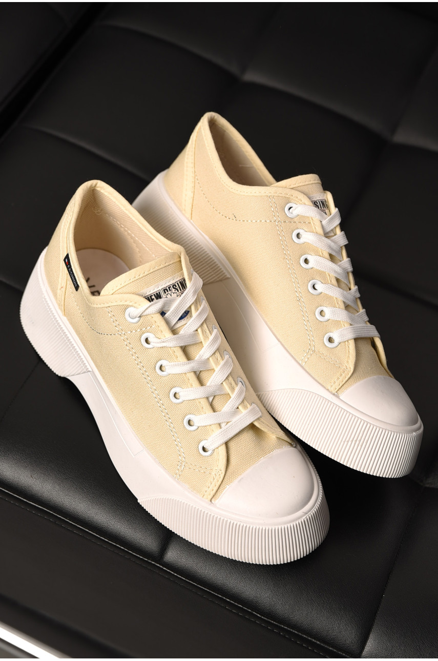 Кеды женские бежевого цвета на шнуровке текстиль XB523-3 199536