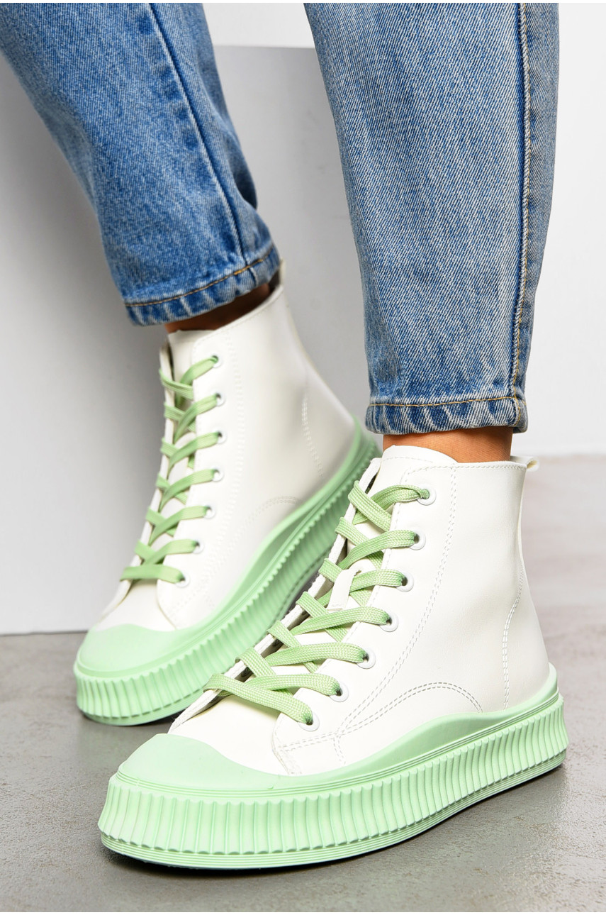 Кеды женские высокие бело-мятного цвета на шнуровке 813-2 199547