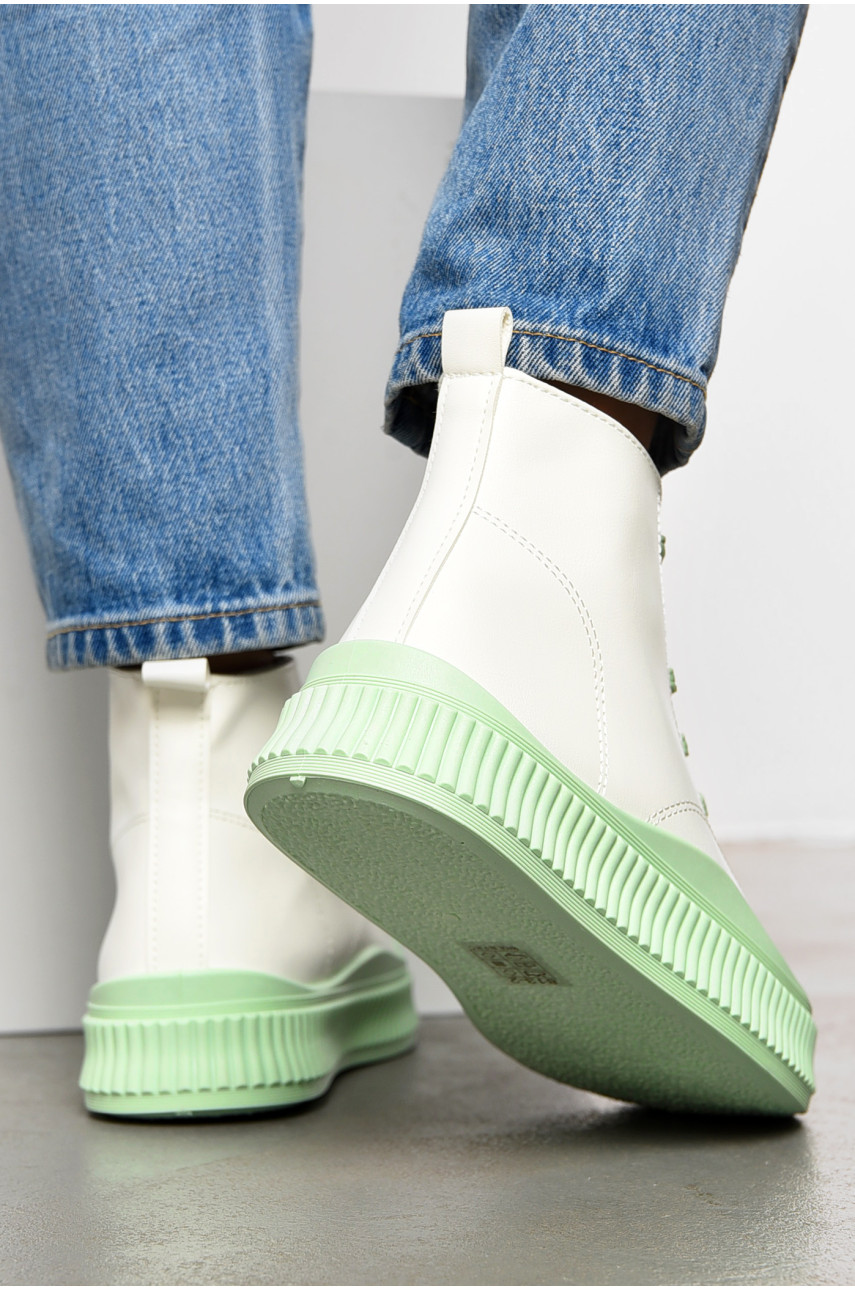 Кеды женские высокие бело-мятного цвета на шнуровке 813-2 199547