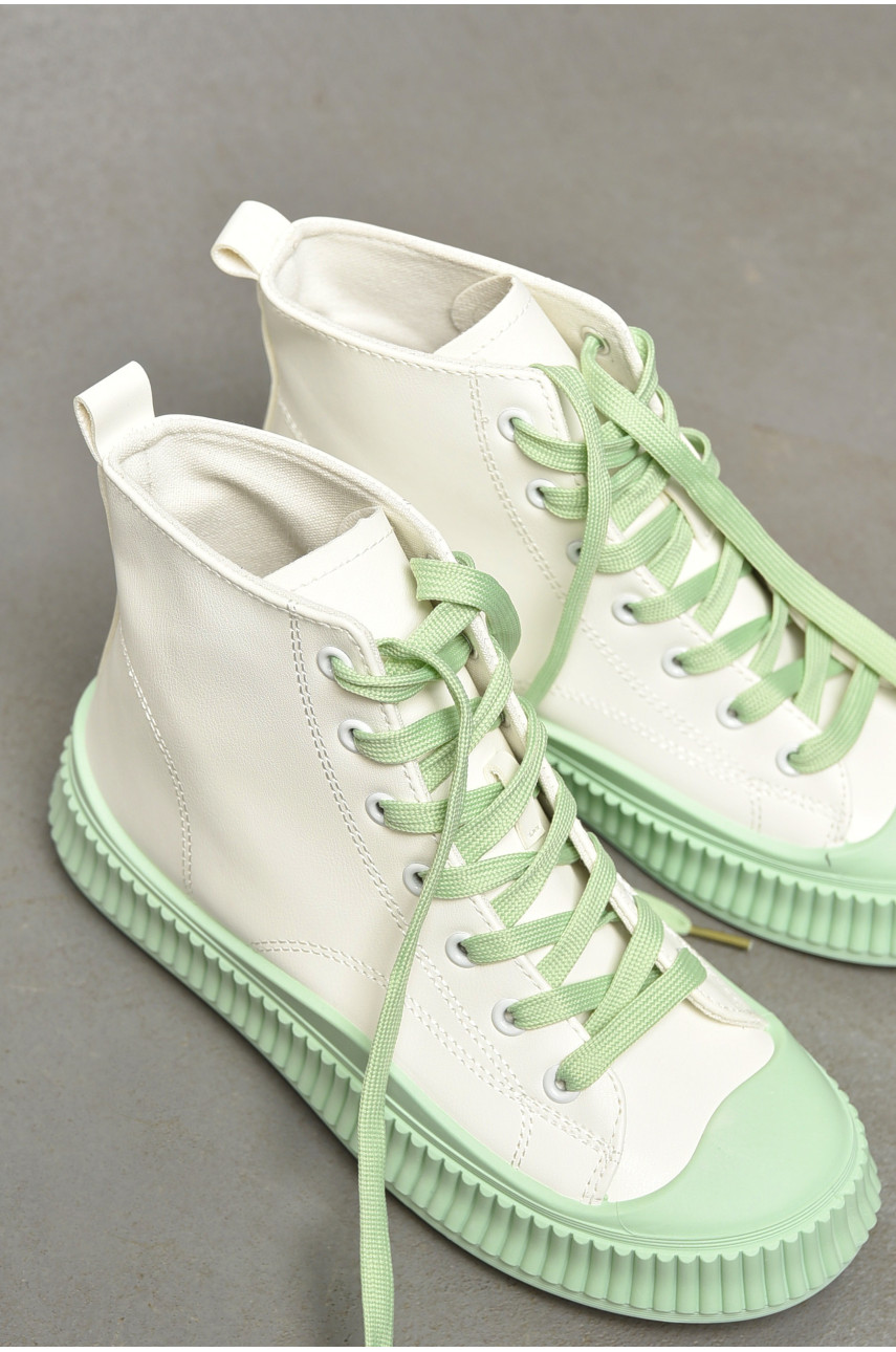 Кеды женские высокие бело-мятного цвета на шнуровке 813-2 199547