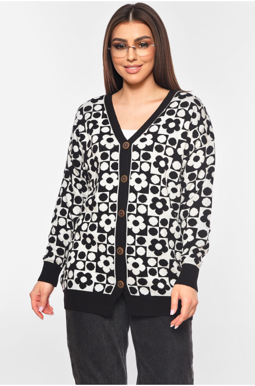 Кардиган женский черного цвета с принтом 2612 199618