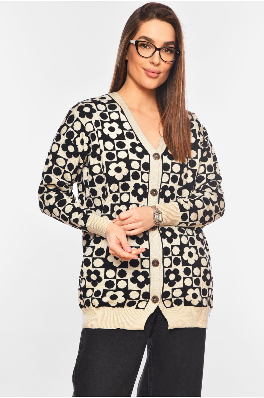 Кардиган жіночий бежевого кольору з принтом 2612 199619 Кардиган жіночий бежевого кольору з принтом 2612 199619