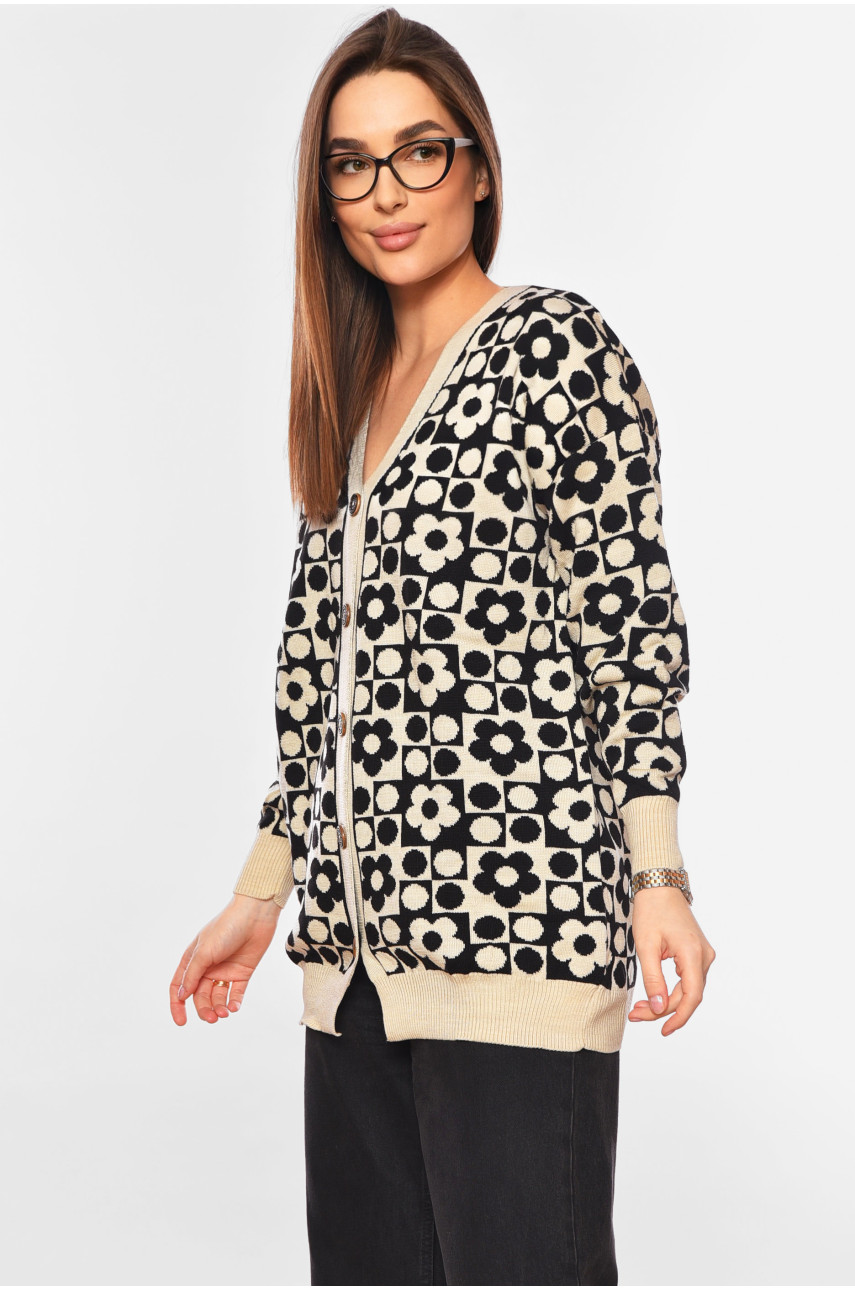 Кардиган жіночий бежевого кольору з принтом 2612 199619 Кардиган жіночий бежевого кольору з принтом 2612 199619