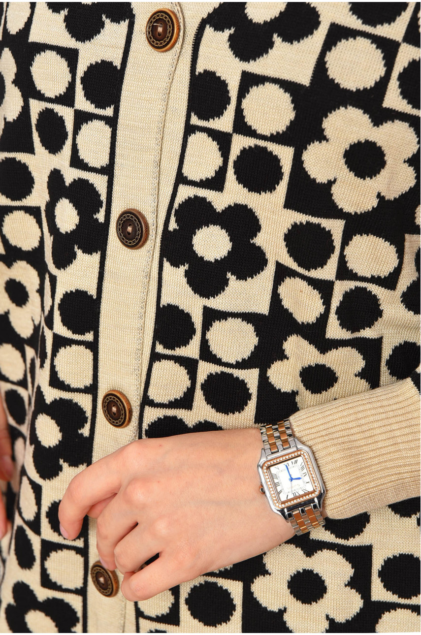 Кардиган жіночий бежевого кольору з принтом 2612 199619 Кардиган жіночий бежевого кольору з принтом 2612 199619