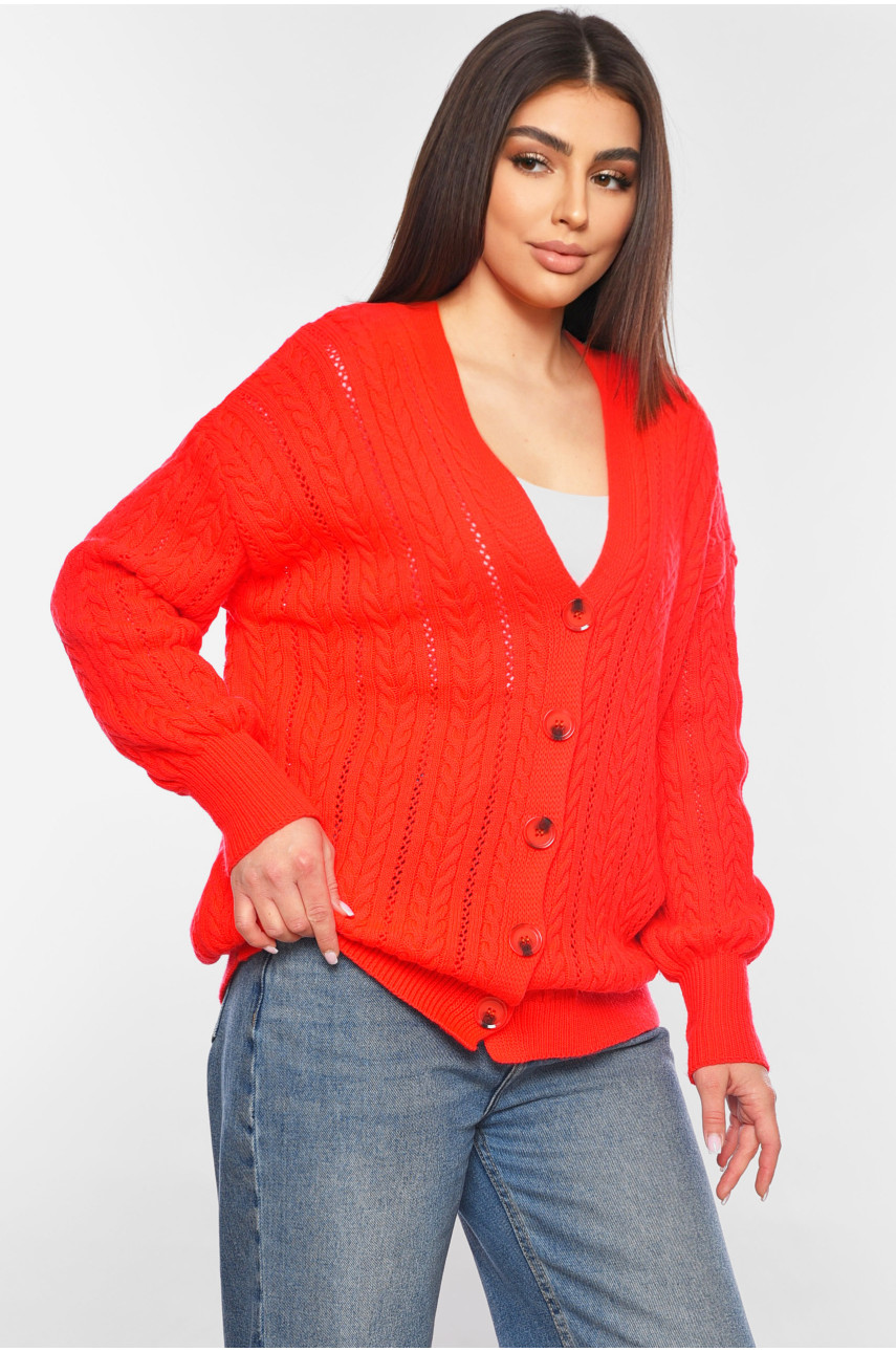 Кардиган жіночий однотонний червоного кольору 6006 199626 Кардиган жіночий однотонний червоного кольору 6006 199626