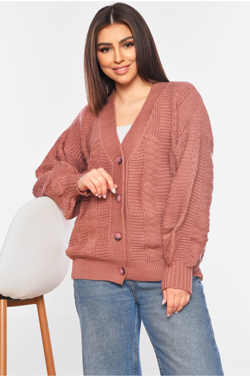 Жіночий кардиган однотонний темно-рожевого кольору 1200 199648