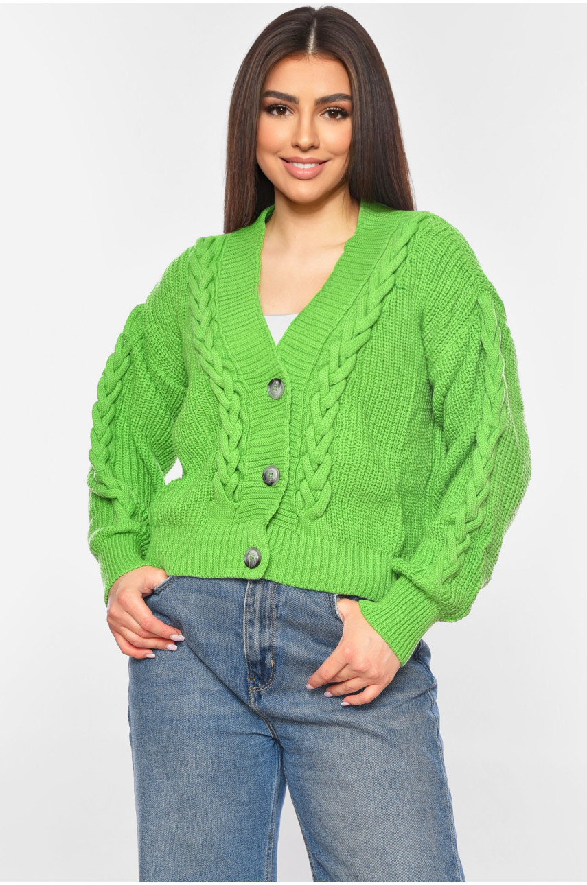 Жіночий кардиган однотонний зеленого кольору 1219 199653 Жіночий кардиган однотонний зеленого кольору 1219 199653