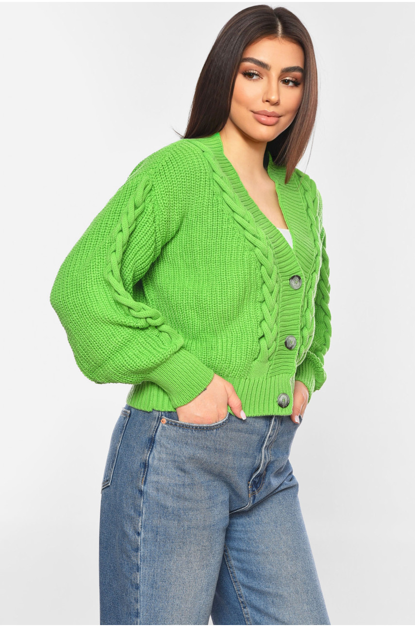 Жіночий кардиган однотонний зеленого кольору 1219 199653 Жіночий кардиган однотонний зеленого кольору 1219 199653