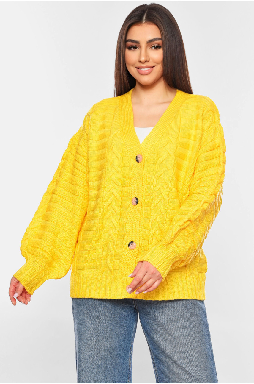 Жіночий кардиган однотонний жовтого кольору 1199 199657 Жіночий кардиган однотонний жовтого кольору 1199 199657