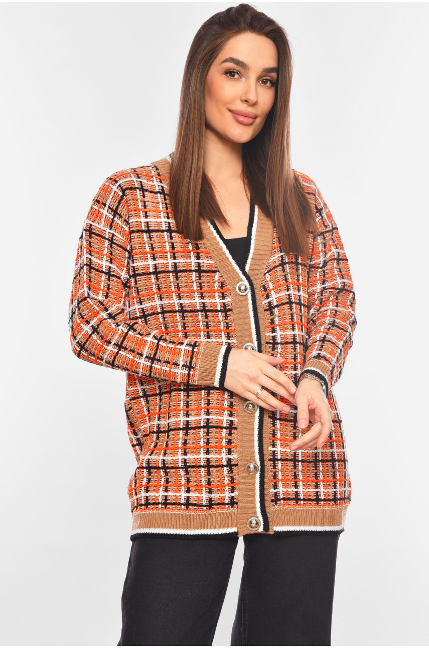 Кардиган женский бежевого цвета с принтом 6005 199682