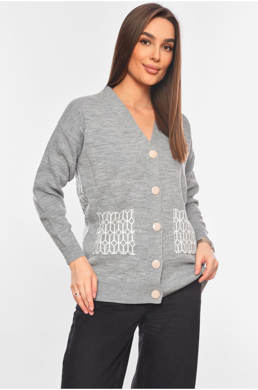 Кардиган женский серого цвета с принтом 7023 199686 Кардиган женский серого цвета с принтом 7023 199686