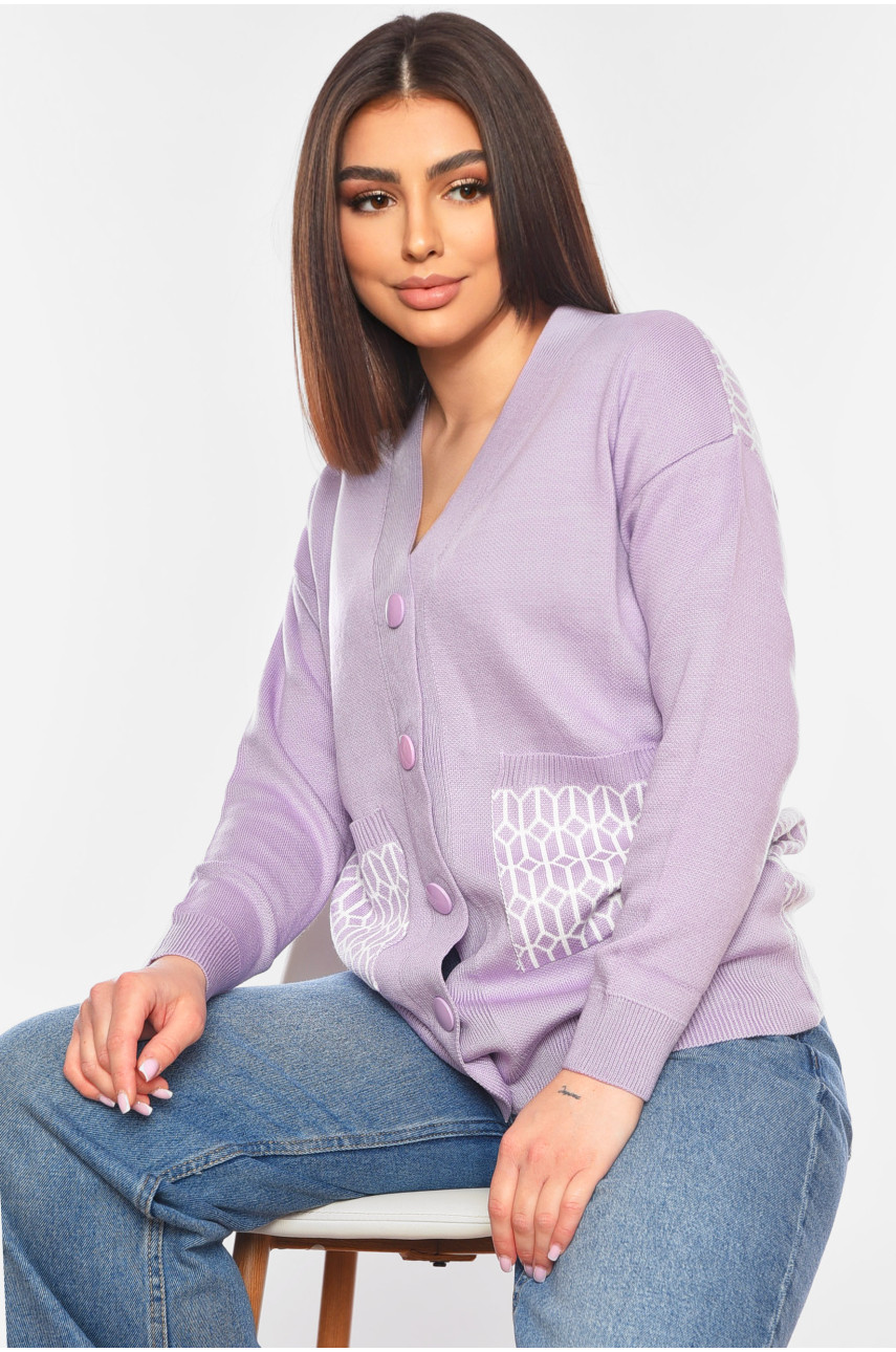 Кардиган женский сиреневого цвета с принтом 7023 199687