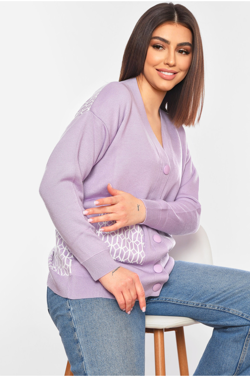 Кардиган женский сиреневого цвета с принтом 7023 199687