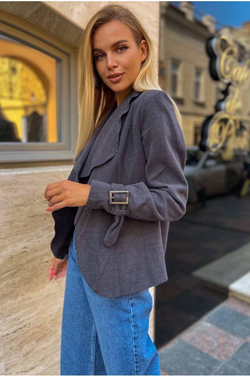 Кардиган женский однотонный тёмно-серого цвета 846 199783