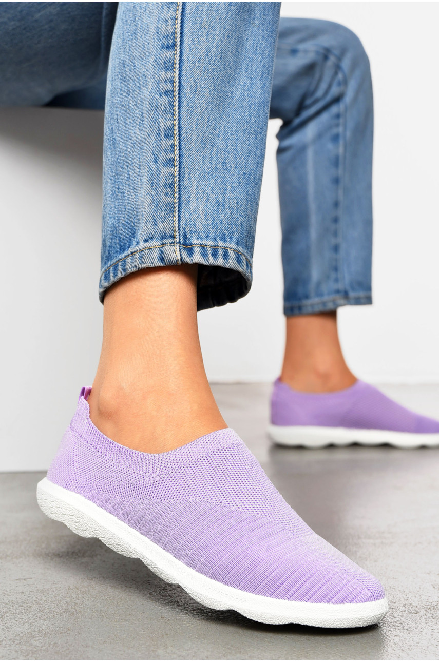 Мокасины женские сиреневого цвета текстиль 17 199833