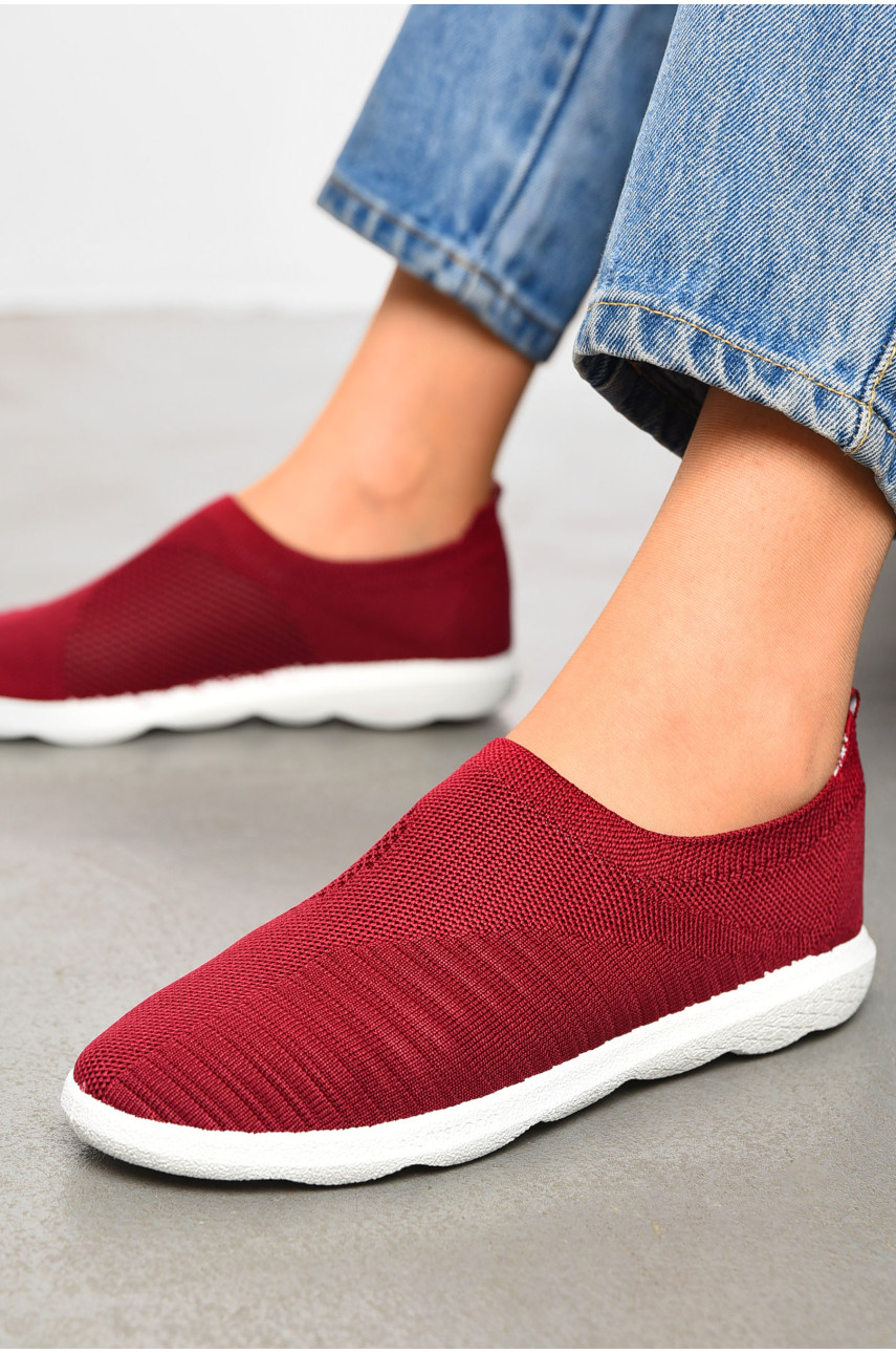 Мокасины женские бордового цвета текстиль 17 199837