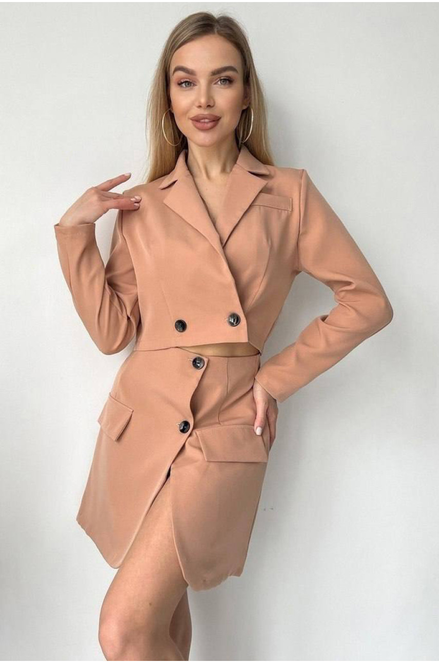 Костюм жіночий однотонний бежевого кольору 2139 199874 Костюм жіночий однотонний бежевого кольору 2139 199874