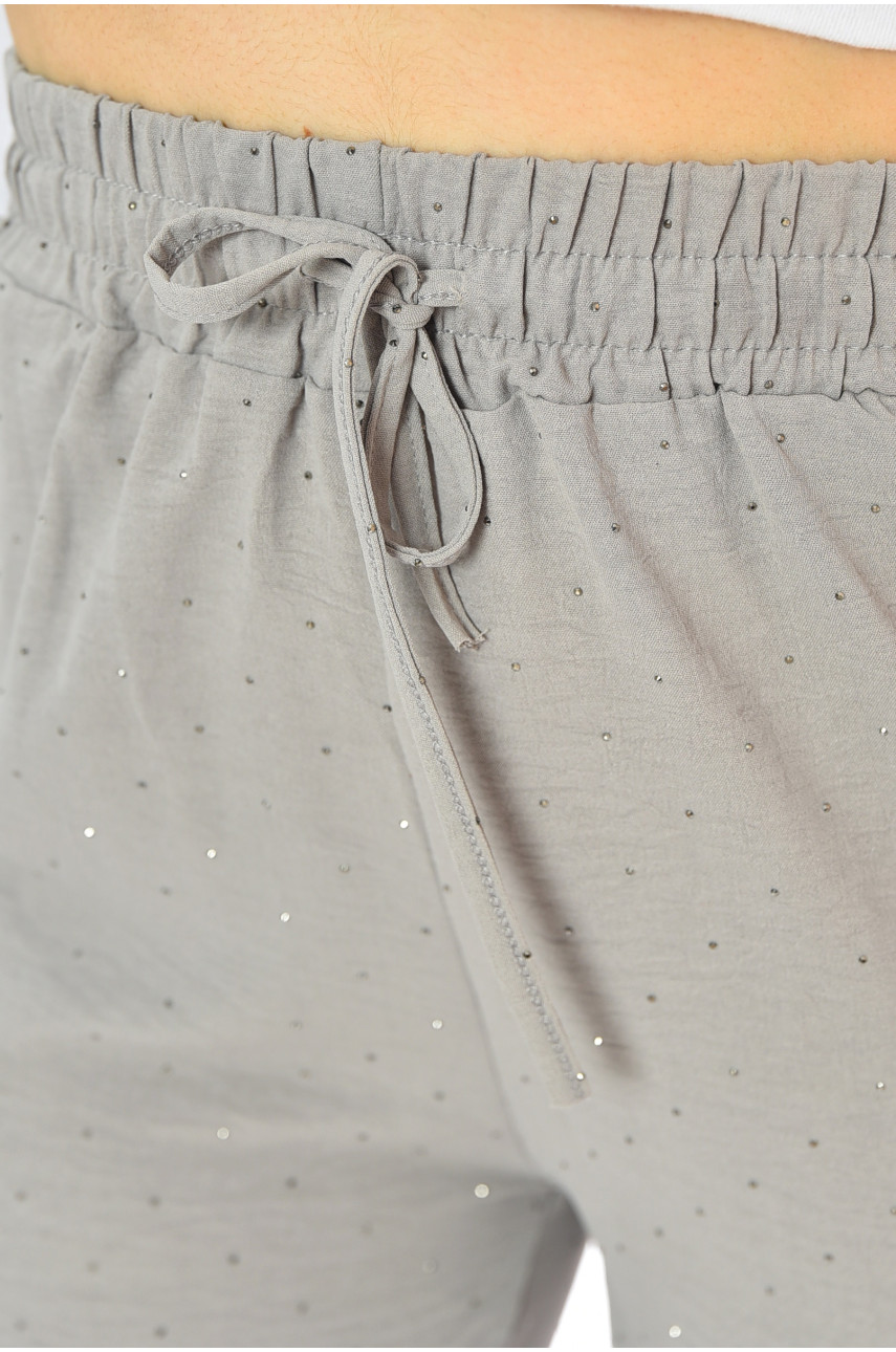 Штаны женские серого цвета со стразами 9813-1 199933